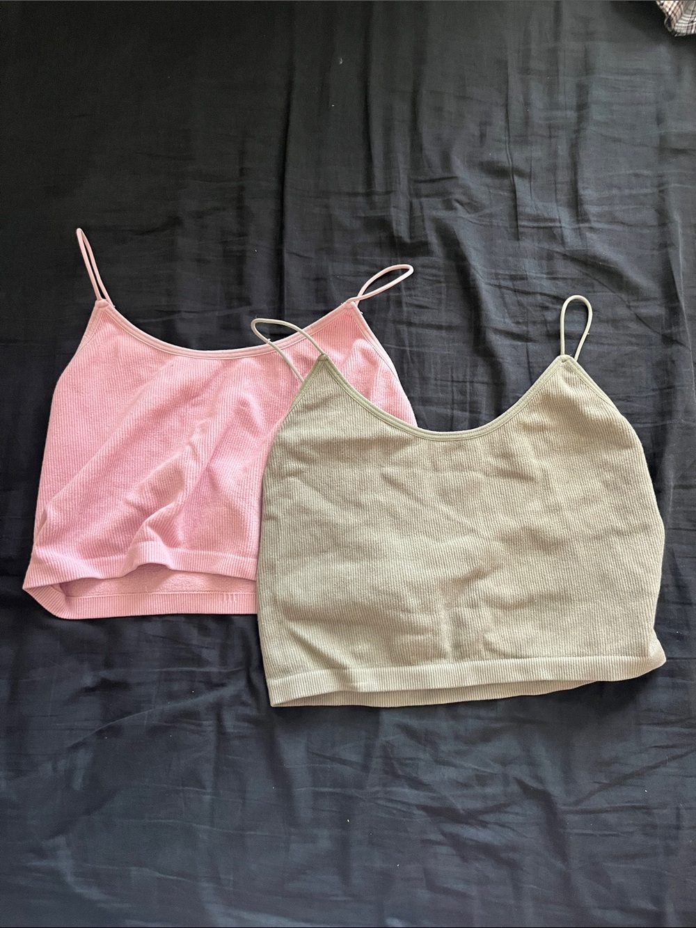 Urban Planet Ribbed Spaghetti Strap Tank Tops - Pink & Green